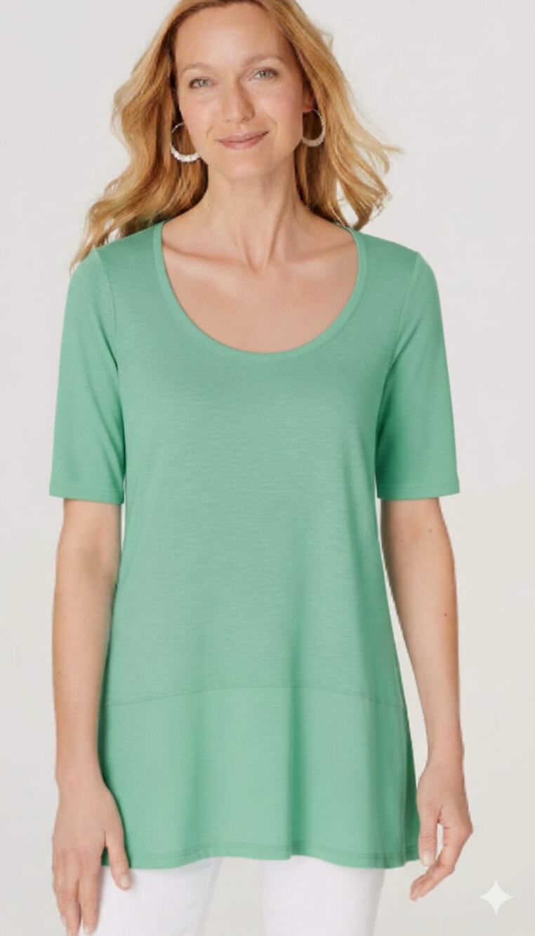 J.Jill Women Medium Spring Green "Pima Dipped Hem" Tunic Length Top